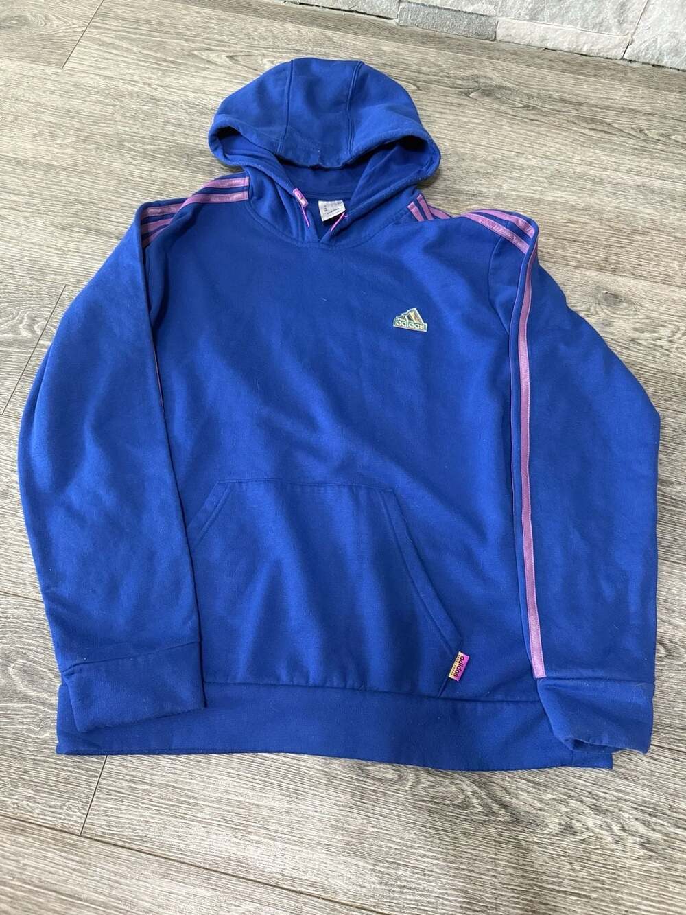 Adidas Royal Blue Pullover Hoodie with Purple Three-Stripe Detail